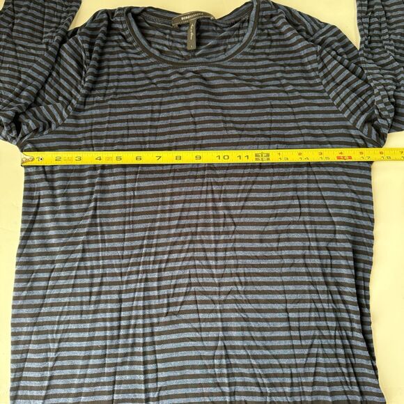 BCBG Maxazria Draped Back Top Size Large Blue & Black Striped Long Sleeve - Picture 8 of 11